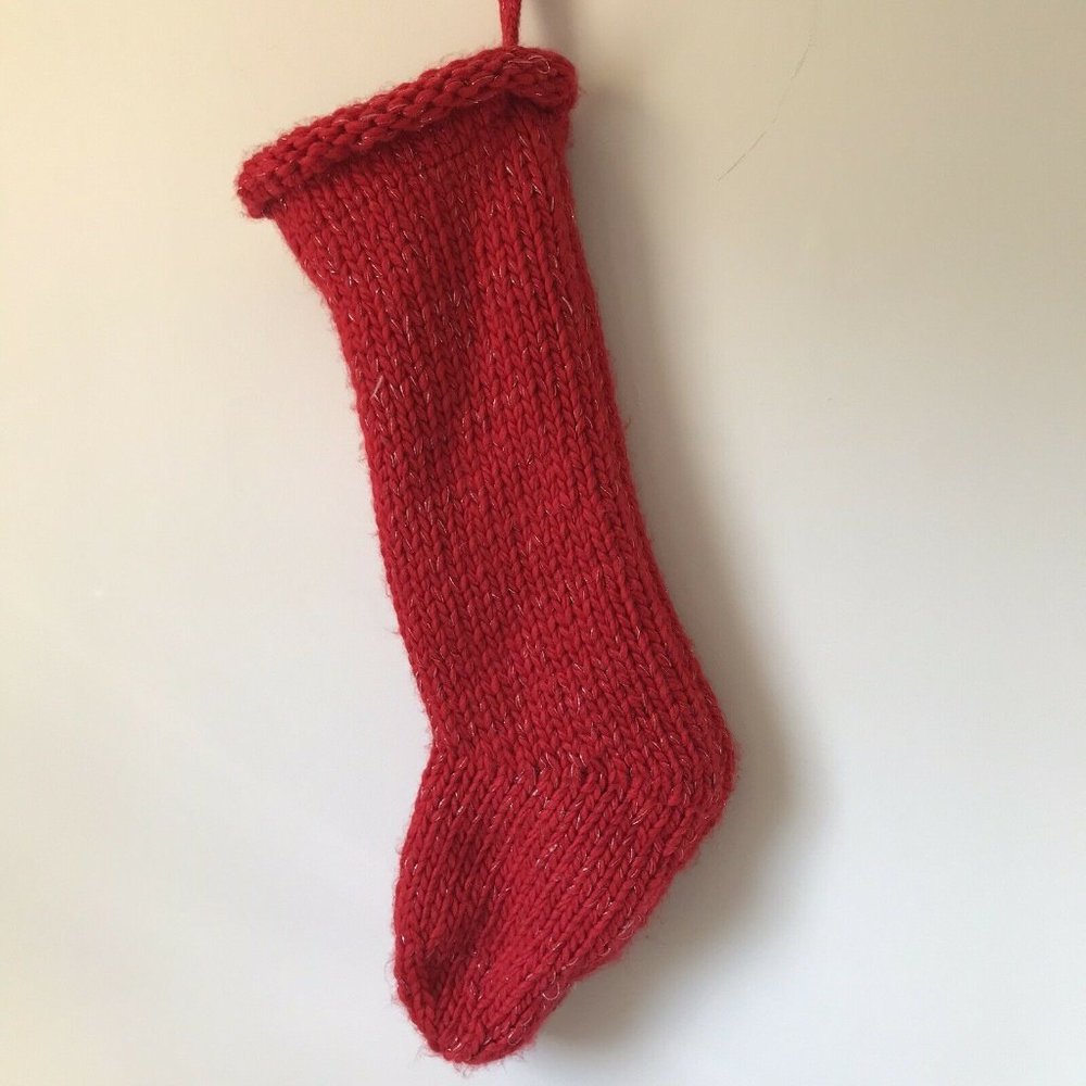 Wondershop knit red silver Christmas‎ stocking fleece lined  19”